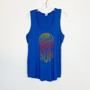 District Made Graphic Girls Just Wanna Have Sun Tank Blue Large